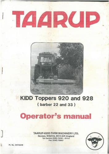 Taarup Kidd Topper 920 & 928 (Barber 22 & 33) Operators Manual