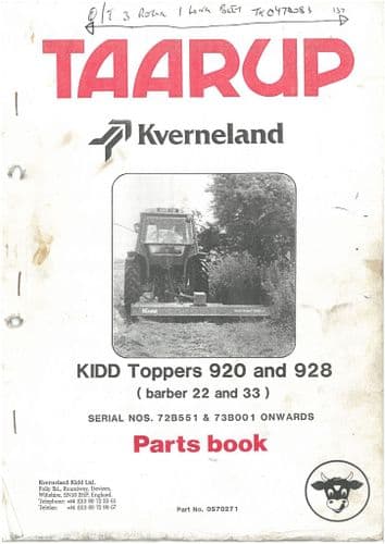 Taarup Kidd Topper 920 & 928 (Barber 22 & 33) Parts Manual