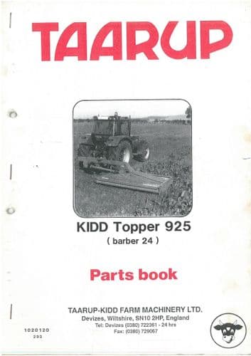 Taarup Kidd Topper 925 (Barber 24) Parts Manual