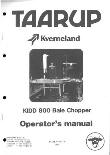 Taarup Kverneland Kidd 800 Bale Chopper Operators Manual