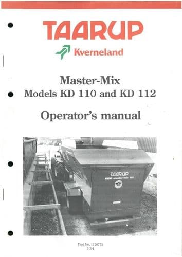 Taarup Kverneland Master-Mix - Models KD110 & KD112 Operators Manual
