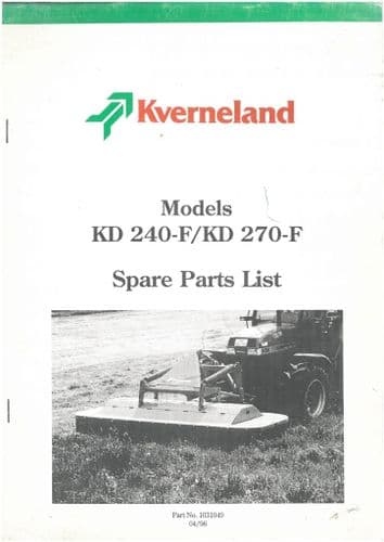 Taarup Kverneland Mower KD 240-F KD 270-F Parts Manual - KD240F KD270F