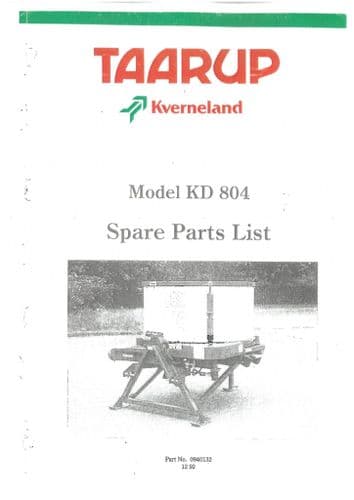 Taarup Kverneland Straw Chopper Kidd Model 804 Parts Manual