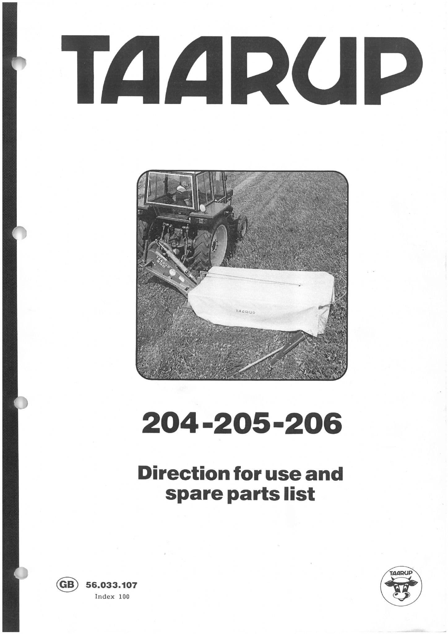 Taarup Mower 204 205 206 Operators Manual with Parts List