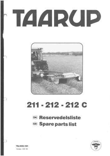 Taarup Mower 211 - 212 - 212C Parts Manual - 212 C