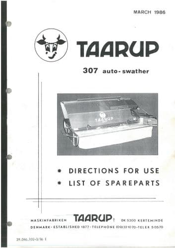 Taarup Mower 307 Auto-Swather Operators Manual With Parts List - March 1986