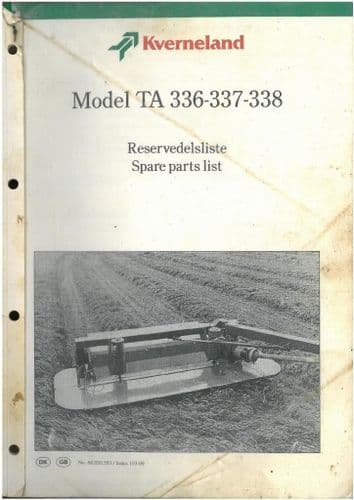 Taarup Mower 336 337 338 Parts Manual & Kverneland Mower TA 336 337 338 (Same Machine) Parts Manual