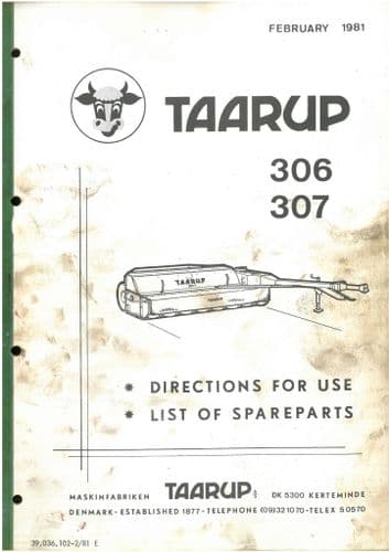 Taarup Mower Conditioner 306 & 307 Operators Manual With Parts List
