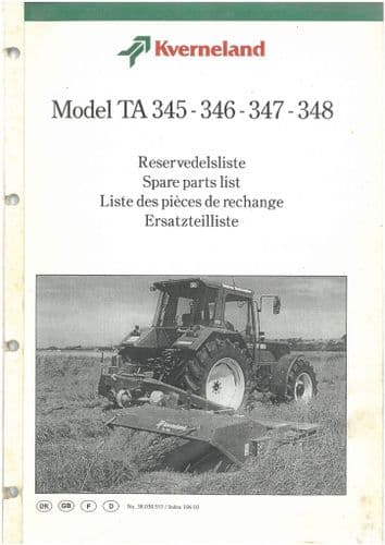 Taarup Mower TA 345 - 346 - 347 - 348 Parts Manual - TA345 TA346 TA347 T348