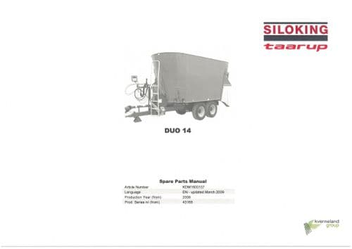 Taarup Siloking Mixer Feeder DUO 14 Parts Manual