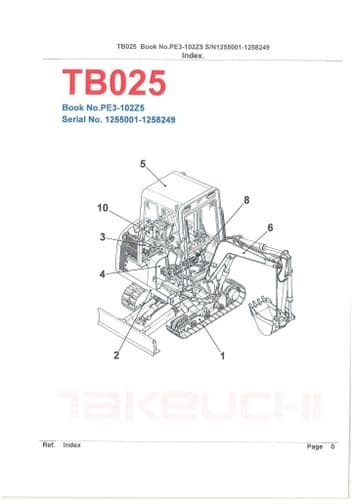Takeuchi Compact Excavator TB025 Parts Manual