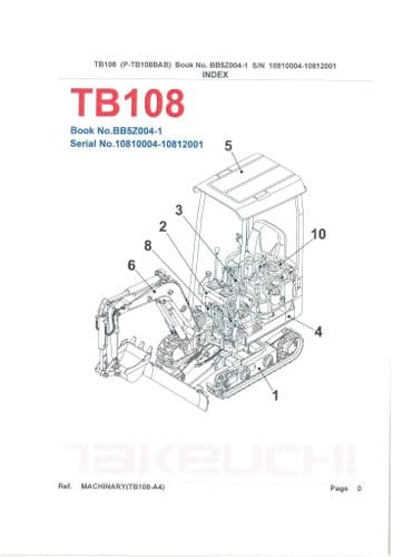 Takeuchi Compact Excavator TB108  Parts Manual