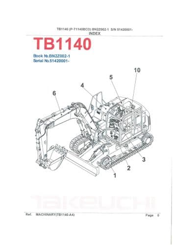 Takeuchi Compact Excavator TB1140 Parts Manual