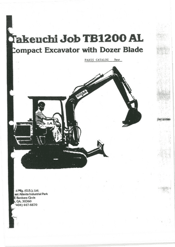 Takeuchi Compact Excavator TB1200 Parts Manual