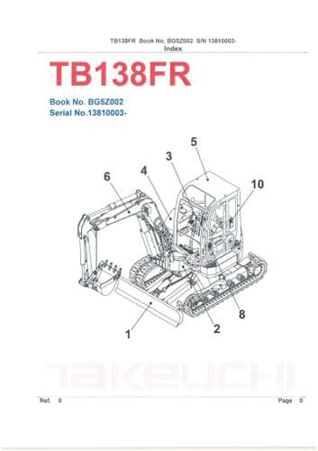 Takeuchi Compact Excavator TB138FR Parts Manual