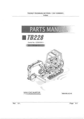 Takeuchi Compact Excavator TB228 Parts Manual