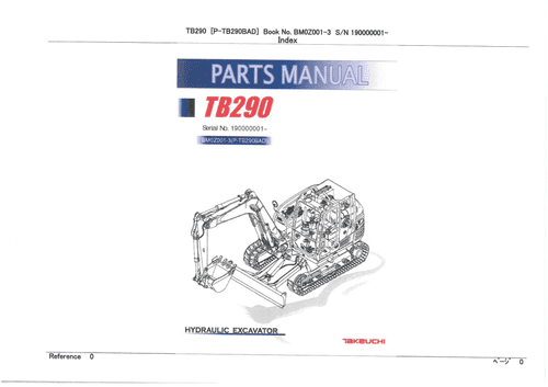 Takeuchi Compact Excavator TB290 Parts Manual