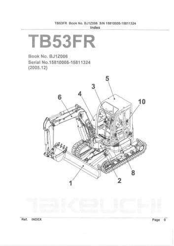 Takeuchi Compact Excavator TB53FR Parts Manual