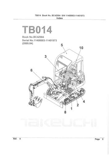 Takeuchi Hydraulic Excavator TB014 Parts Manual