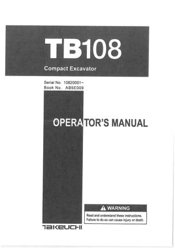 Takeuchi Hydraulic Excavator TB108 Operators Manual