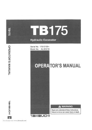 Takeuchi Hydraulic Excavator TB175 Operators Manual