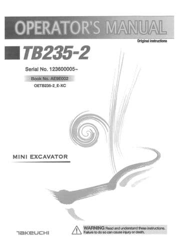 Takeuchi Mini Excavator TB235-2 Operators Manual