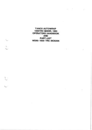 Tanco Autowrap Bale Wrapper 1050TRC Operators Manual and Spare Parts List