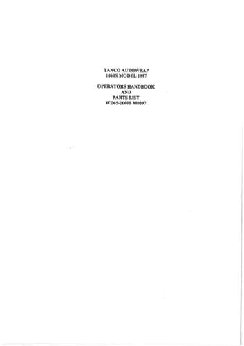 Tanco Autowrap Bale Wrapper 1060S Operators Manual and Spare Parts List