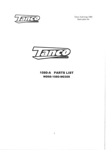 Tanco Autowrap Bale Wrapper 1080A Parts Manual