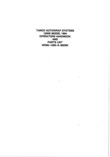 Tanco Autowrap Bale Wrapper 1250S Operators Manual and Spare Parts List