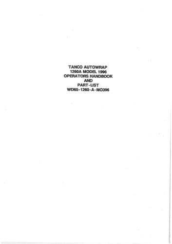 Tanco Autowrap Bale Wrapper 1260A Operators Manual and Spare Parts List