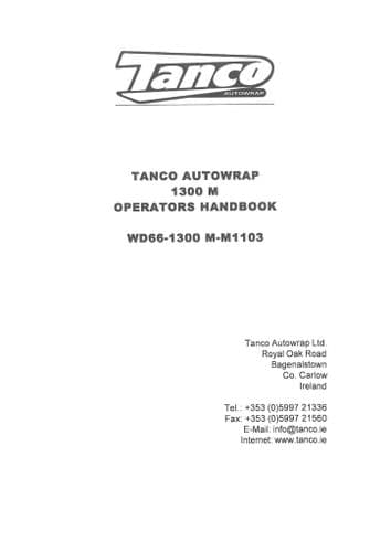 Tanco Autowrap Bale Wrapper 1300M Operators Manual