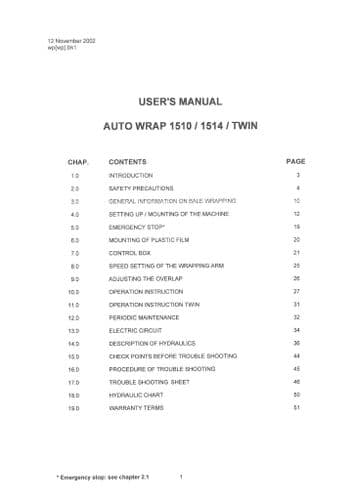 Tanco Autowrap Bale Wrapper 1510 1514 Twin Operators Manual