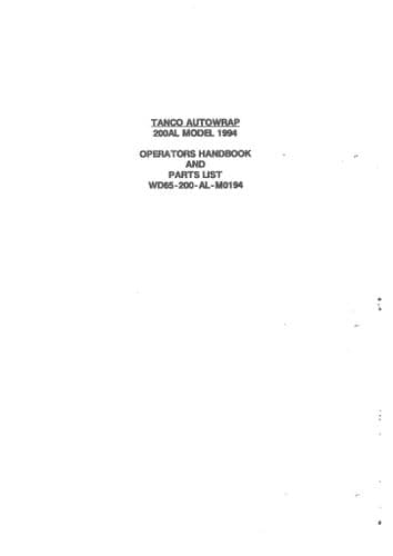 Tanco Autowrap Bale Wrapper 200AL Operators Manual and Spare Parts List