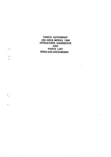 Tanco Autowrap Bale Wrapper 200ARC8 Operators Manual and Spare Parts List