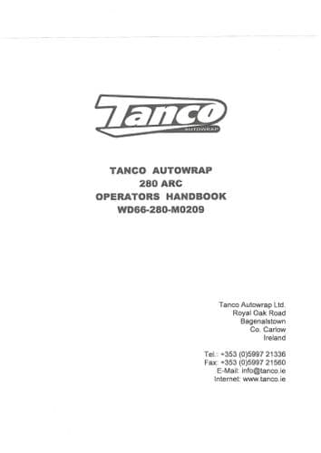 Tanco Autowrap Bale Wrapper 280ARC Operators Manual