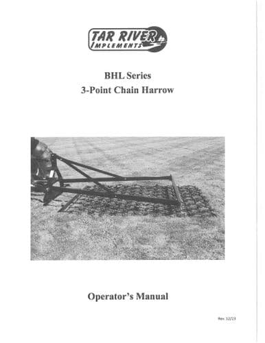 Tar River 3 Point Chain Harrow BHL6 BHL8 BHL10 BHL12 Operators Manual