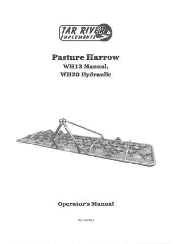 Tar River Pasture Harrow WH13 WH20 Operators Manual