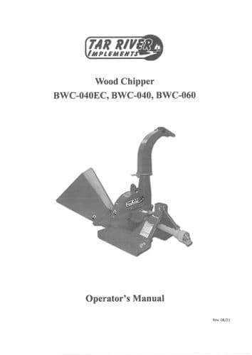 Tar River Wood Chipper BWC040EC BWC040 BWC060 Operators Manual