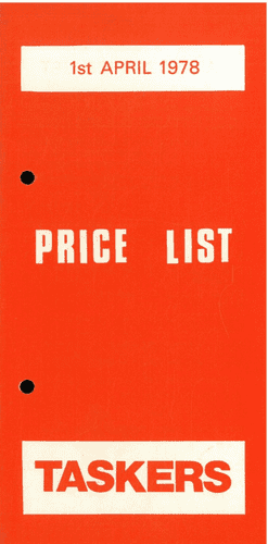 Taskers Fertiliser Price List April 1978 Brochure