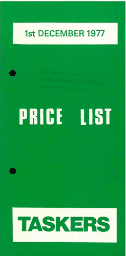 Taskers Fertiliser Price List December 1977 Brochure
