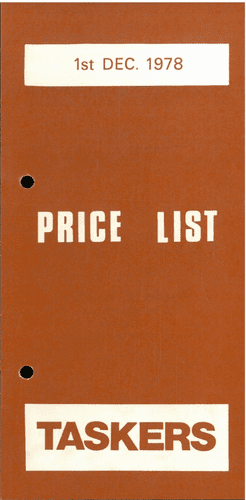 Taskers Fertiliser Price List December 1978 Brochure