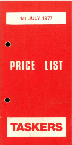 Taskers Fertiliser Price List July 1977 Brochure