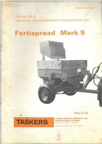 Taskers Fertispread MK 9 Operators Manual with Parts List Mark 9