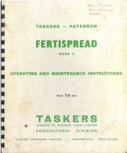 Taskers Paterson Fertispread Mark 5 Operators Manual with Parts List - Fertispread Mark 5