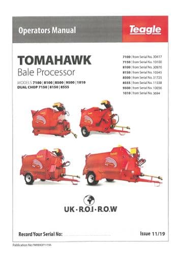 Teagle Bale Processor Feeder Tomahawk -7100 8100 8500 9500 1010 Dual Chop 7150 8150 8555 Operators M