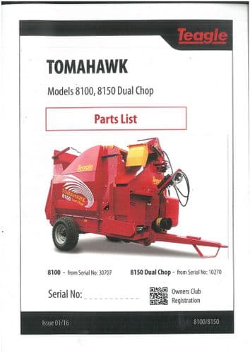 Teagle Bale Processor Tomahawk Model 8100 8150 Dual Chop - Parts Manual