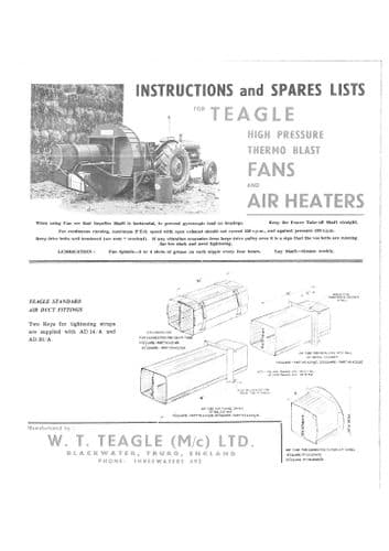 Teagle High Pressure Thermo Blast Fans and Air Heaters Operators Manual and Spare Parts List