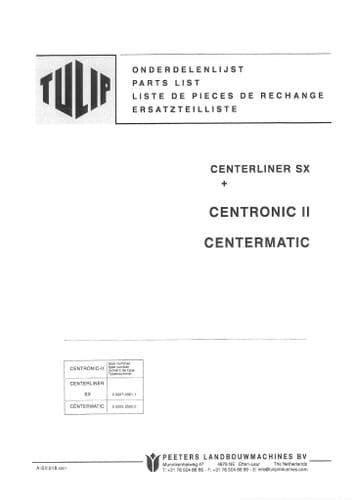 Teagle Tulip Fertiliser Spreader Centronic II Ver 1.0 - 1.12 & Centermatic Parts Manual