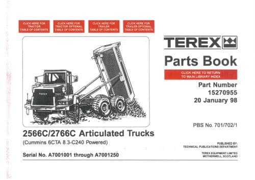 Terex Articulated Dump Truck 2566C & 2766C SN-A7001001 - A7001250 Part Manual